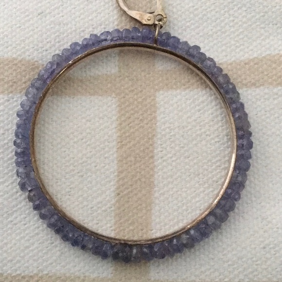 Sterling Tanzanite Beaded Hoops - Picture 2 of 4